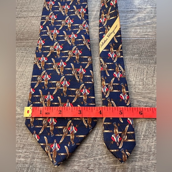 Vintage Salvatore Ferragamo Navy Blue Airplane Pilot
Aviator Silk Tie - Picture 5 of 11